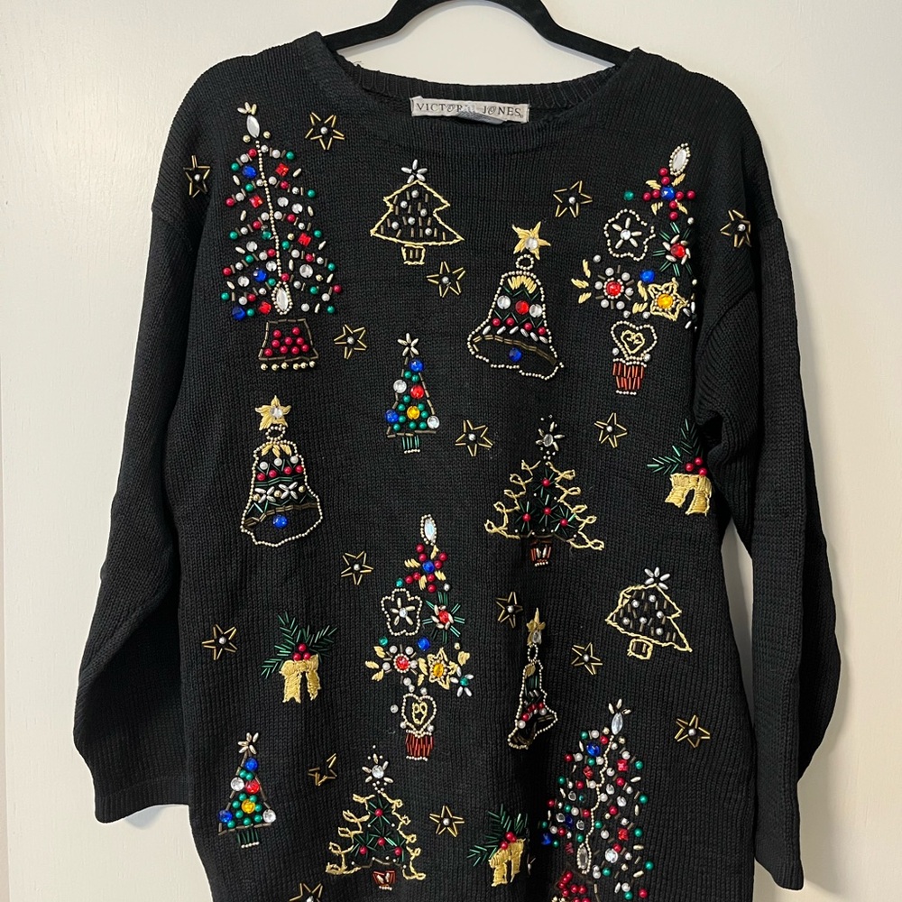 Festive Black Christmas Sweater with Colorful Embroidery